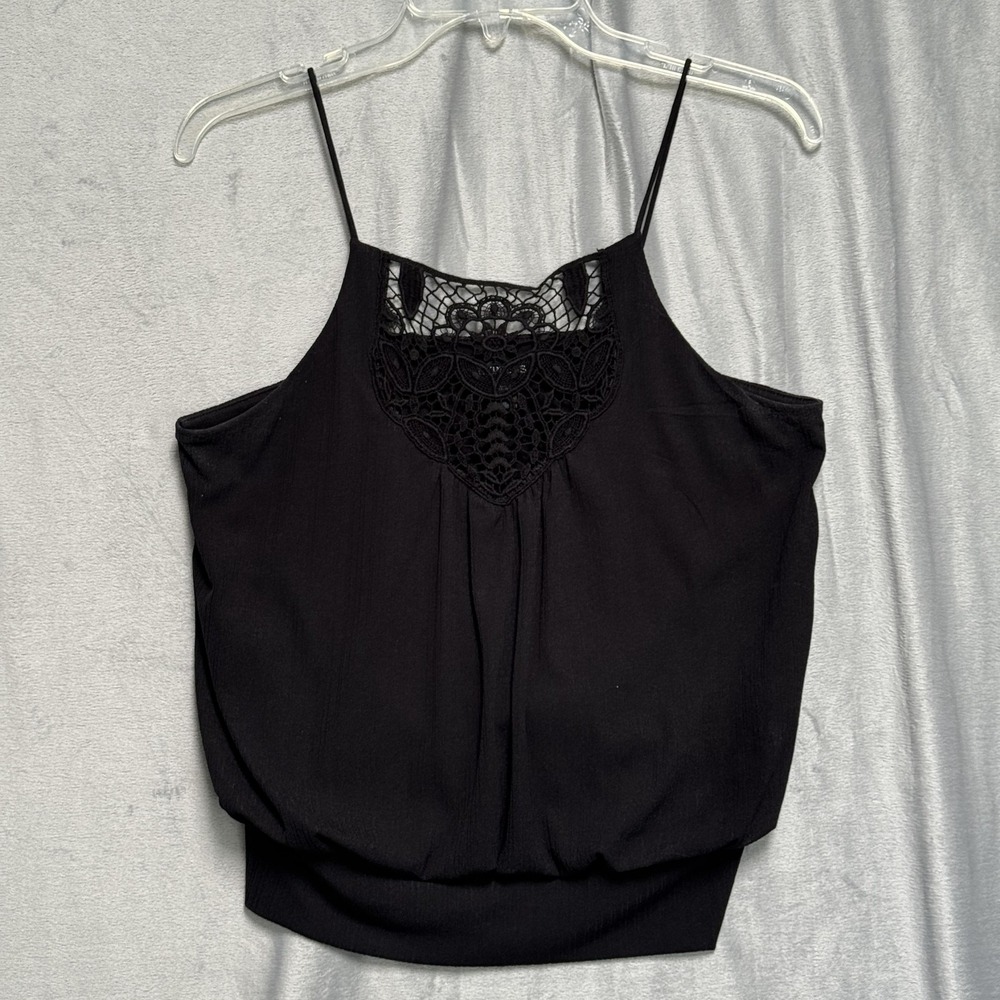 Express Tank Top Womens Medium‎ Black Lace Crochet Spaghetti Strap Blouson